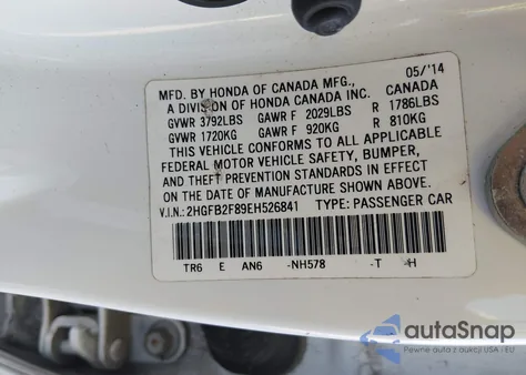 2014 Honda Civic Ex z USA, uszkodzony, nr VIN 2HGFB2F89EH526841